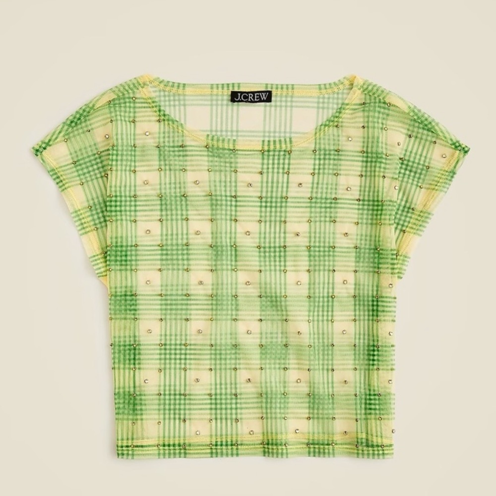 J. Crew Sheer embellished T-shirt in plaid